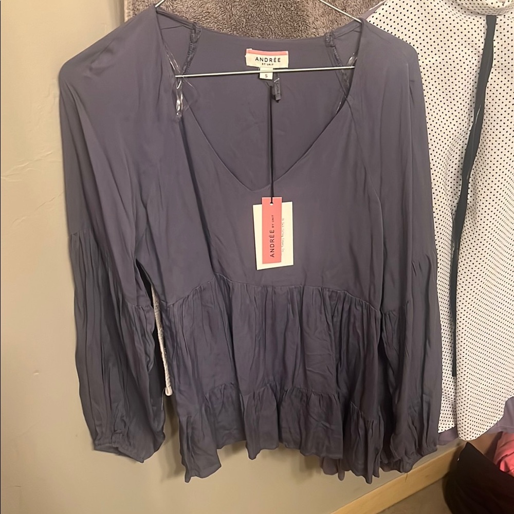 Andree Gray Smocked Peplum Blouse 3/4 Sleeve